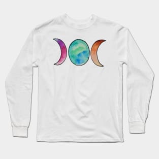 Triple moon goddess symbol in rainbow colors watercolor painting Long Sleeve T-Shirt